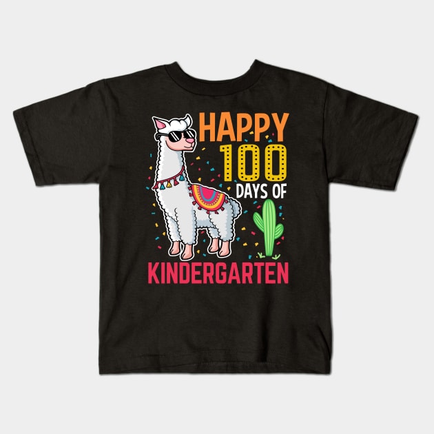 Llama Happy 100 Days Of Kindergarten Students Teacher Kids T-Shirt by HCMGift